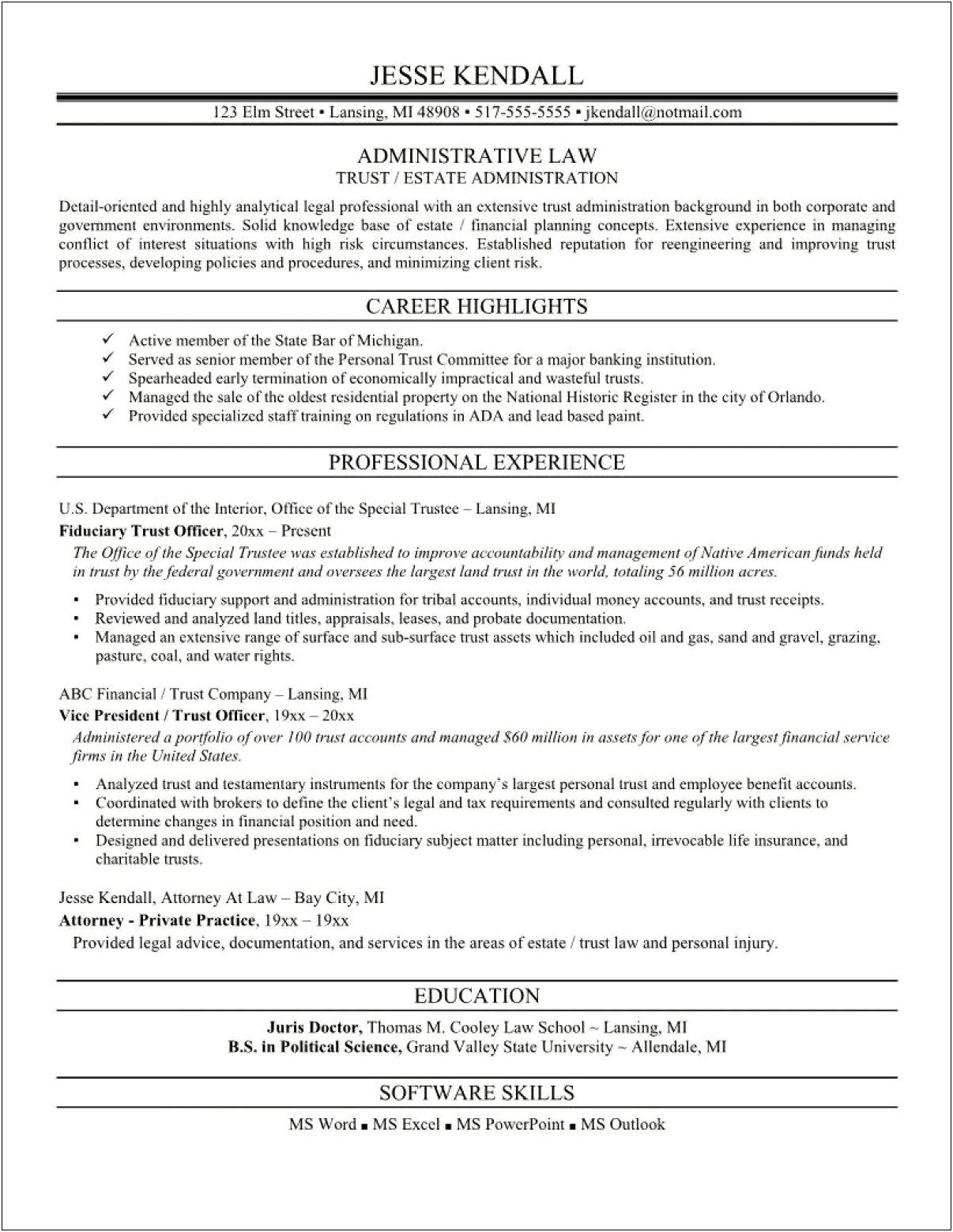 Financial Administrative Assistant Resume Sample