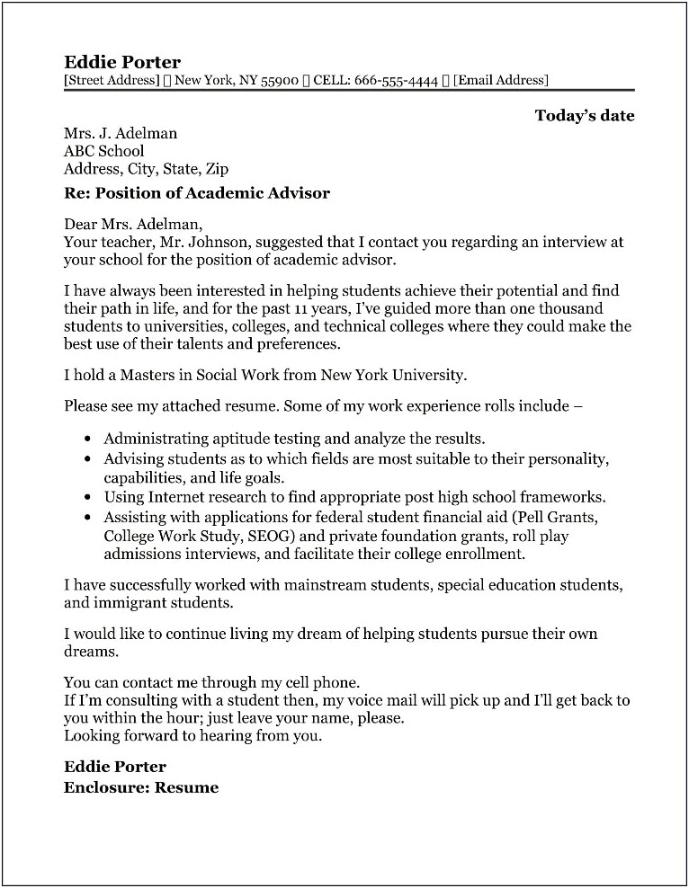 Financial Aid Counselor Resume Cover Letter