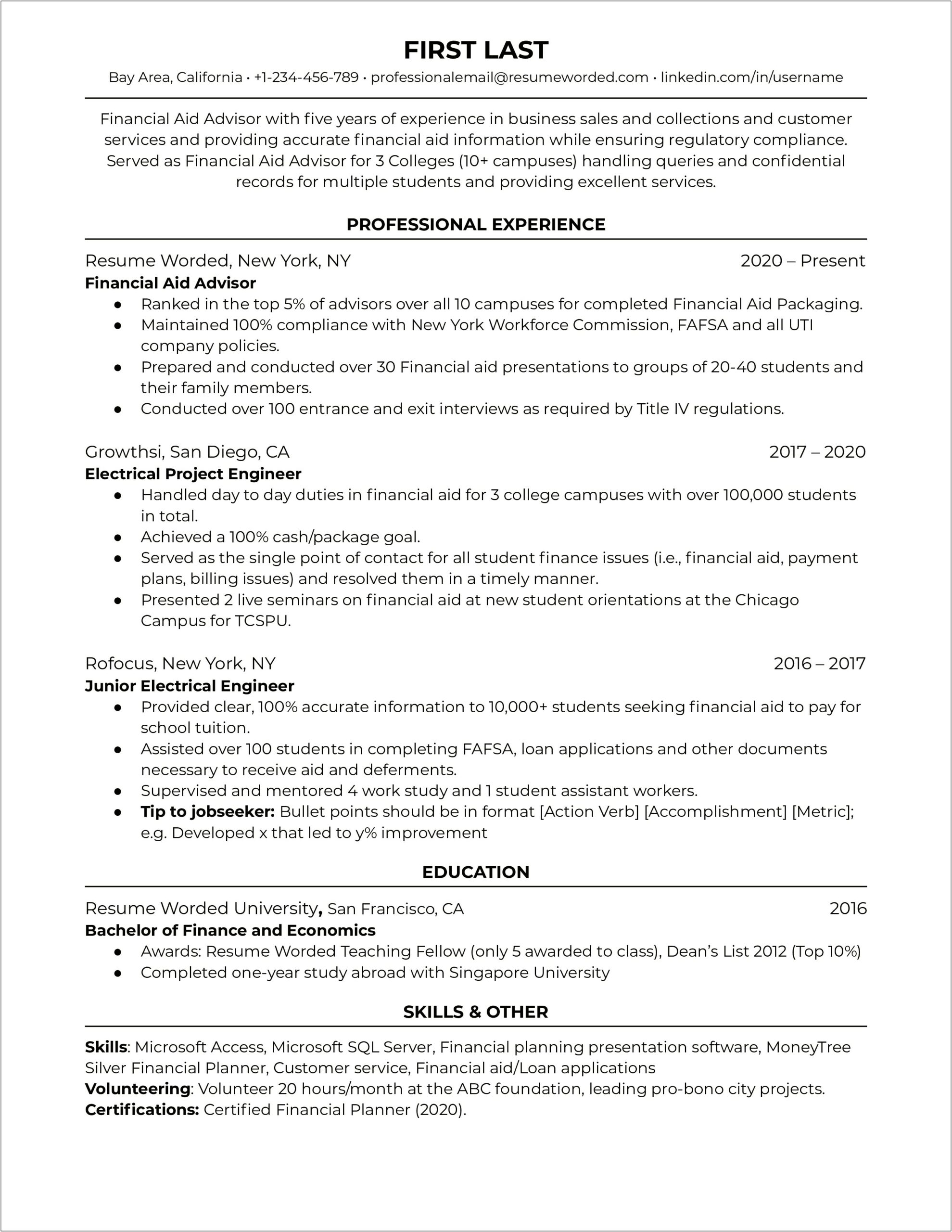 Financial Aid Officer Resume Objective