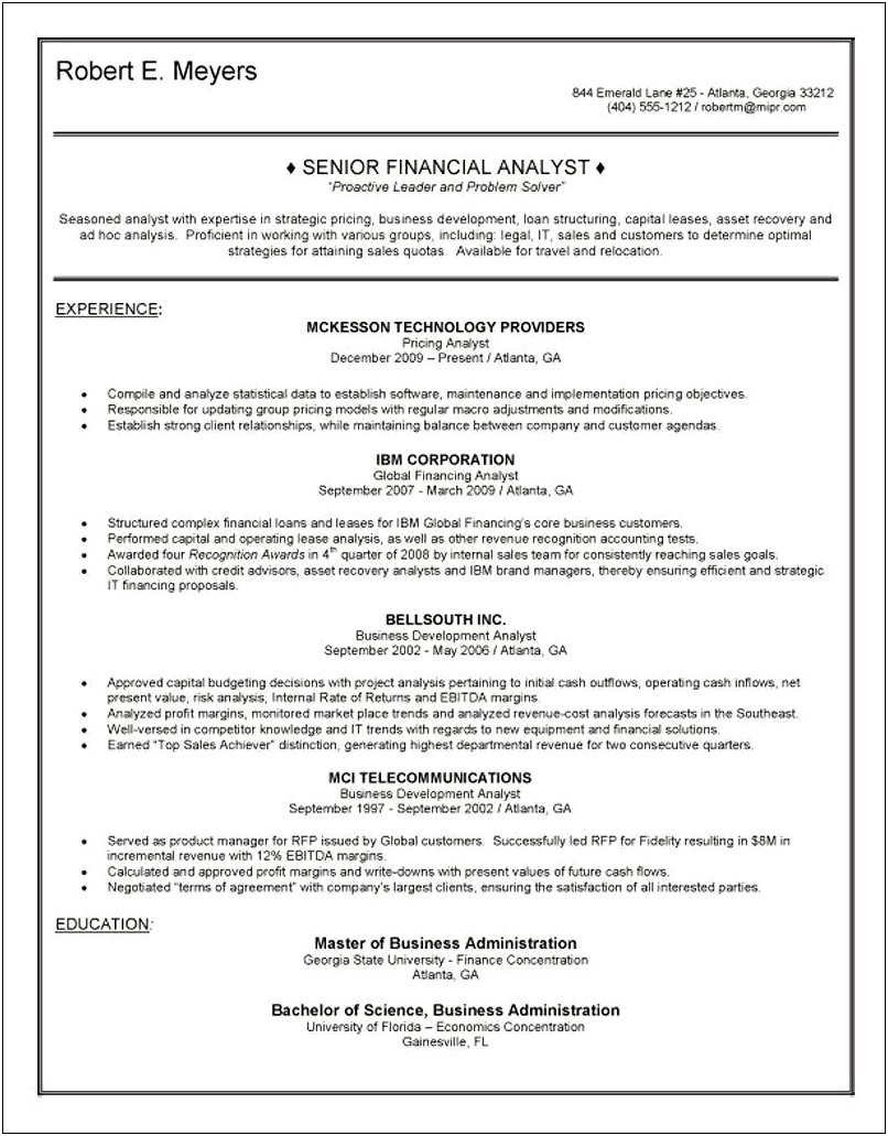 Financial Analyst Objective Statement Resume