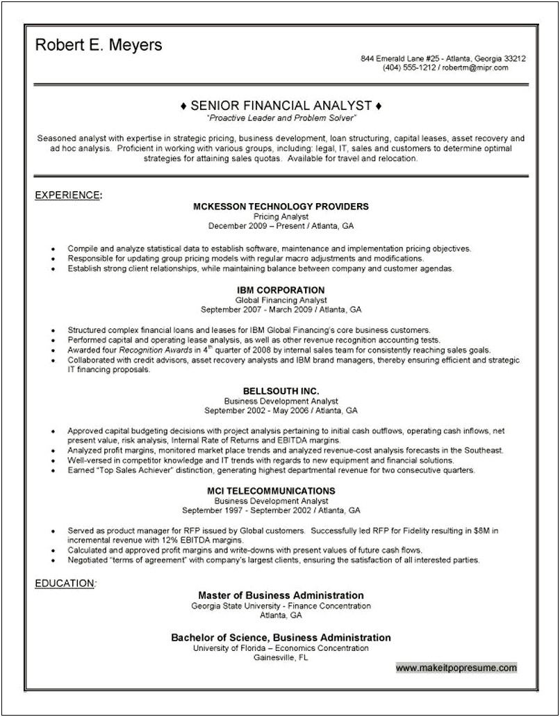 Financial Analyst Resume Samples Free