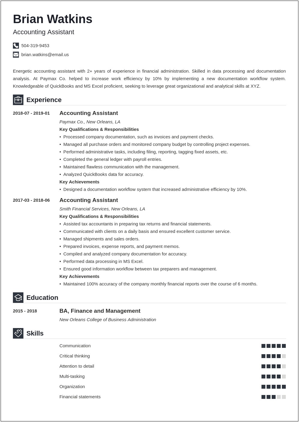 Financial Assistant Job Description For Resume