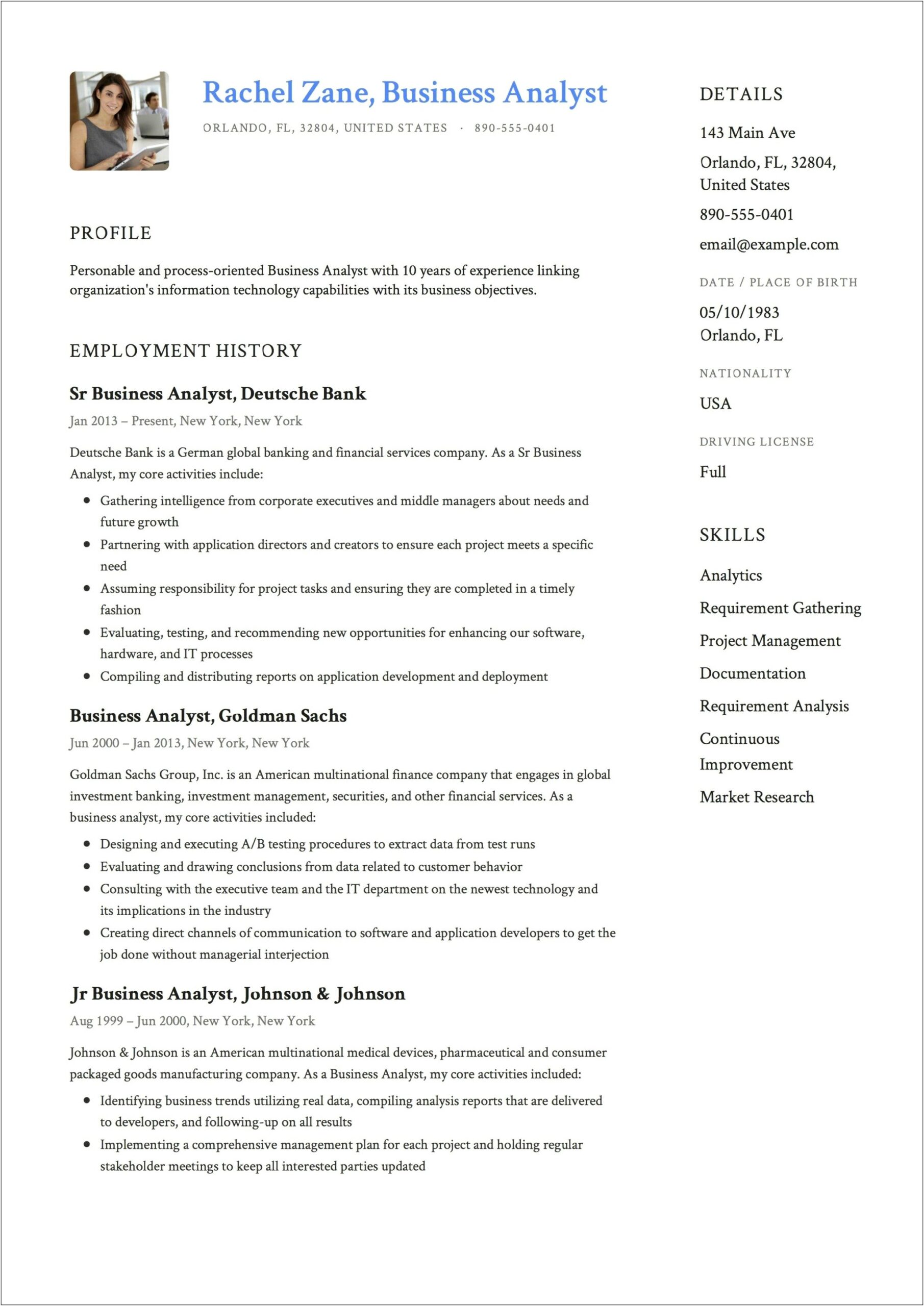 Financial Business Analyst Sample Resume