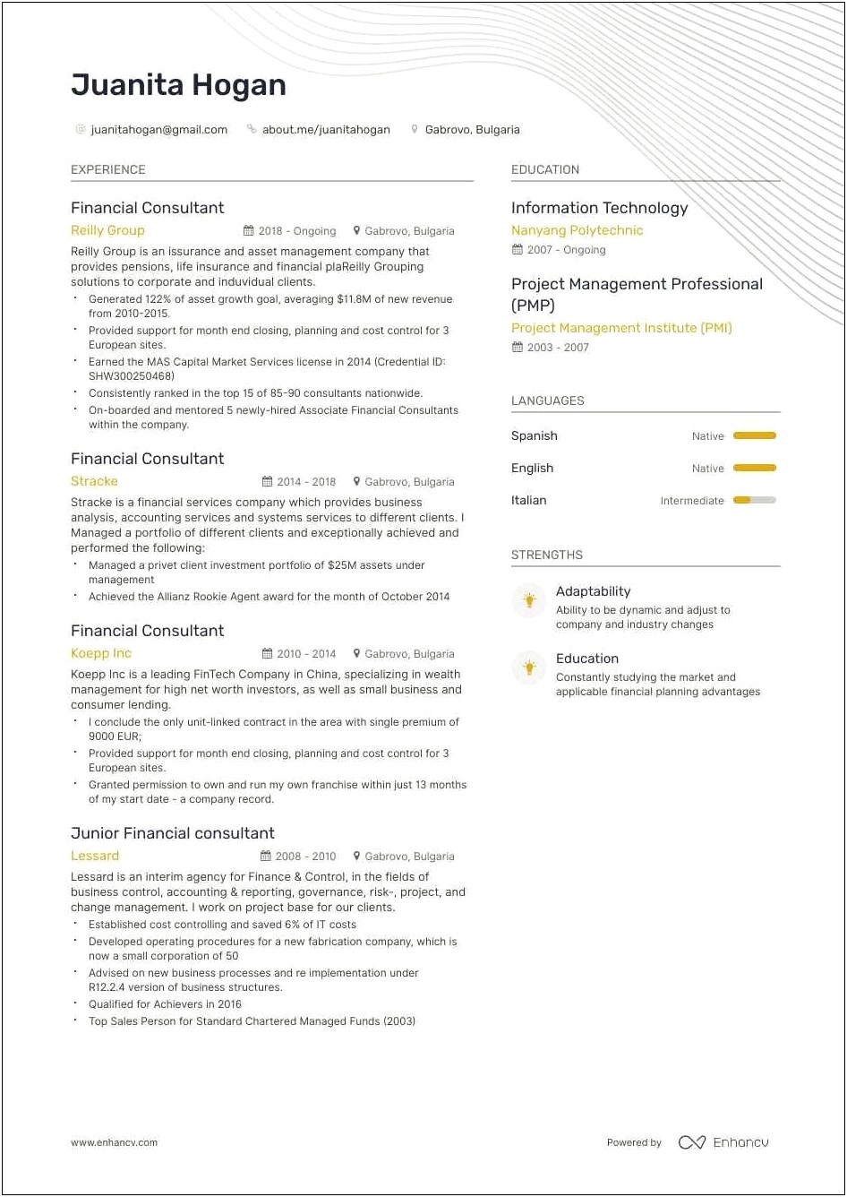 Financial Consultant Job Description Resume