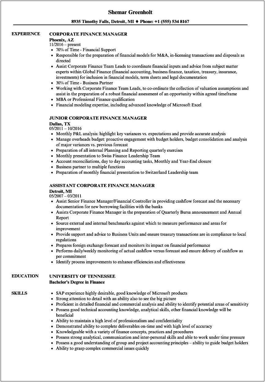 Financial Controller Job Description Resume