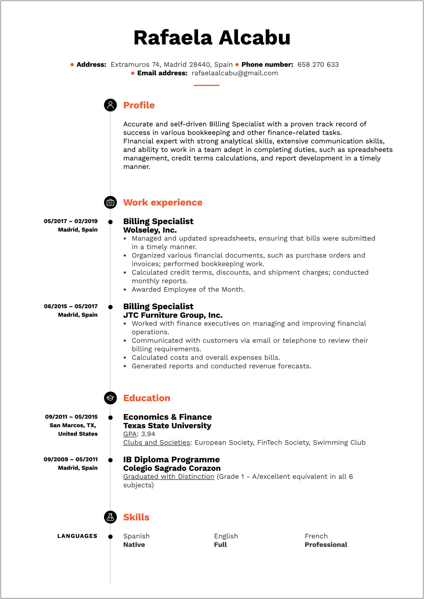 Financial Management Specialist Resume Examples