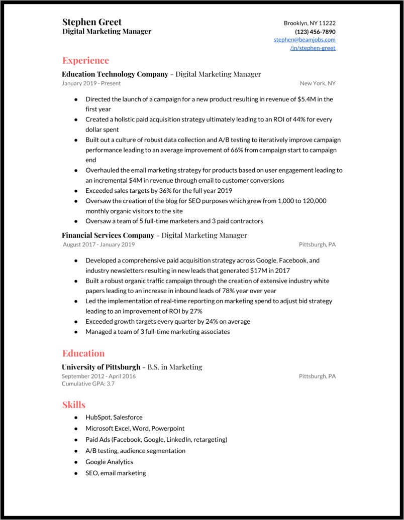 Financial Operations Manager Resume Sample