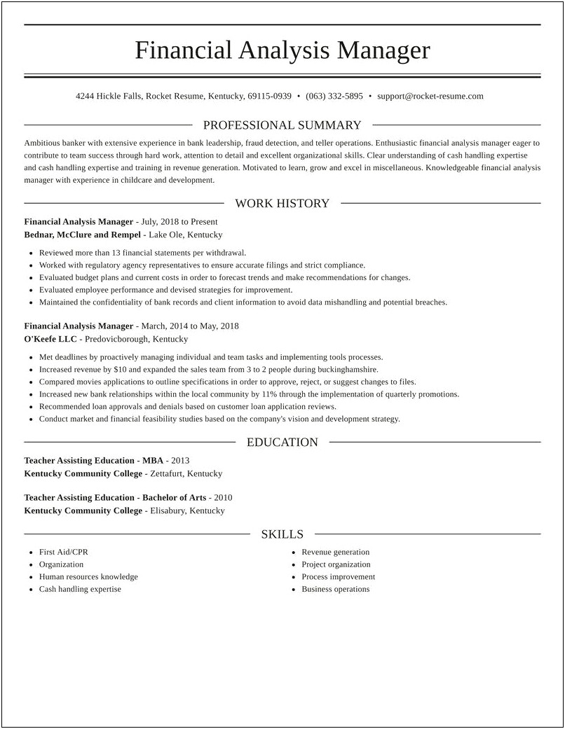 Financial Planning And Analysis Manager Resume Examples