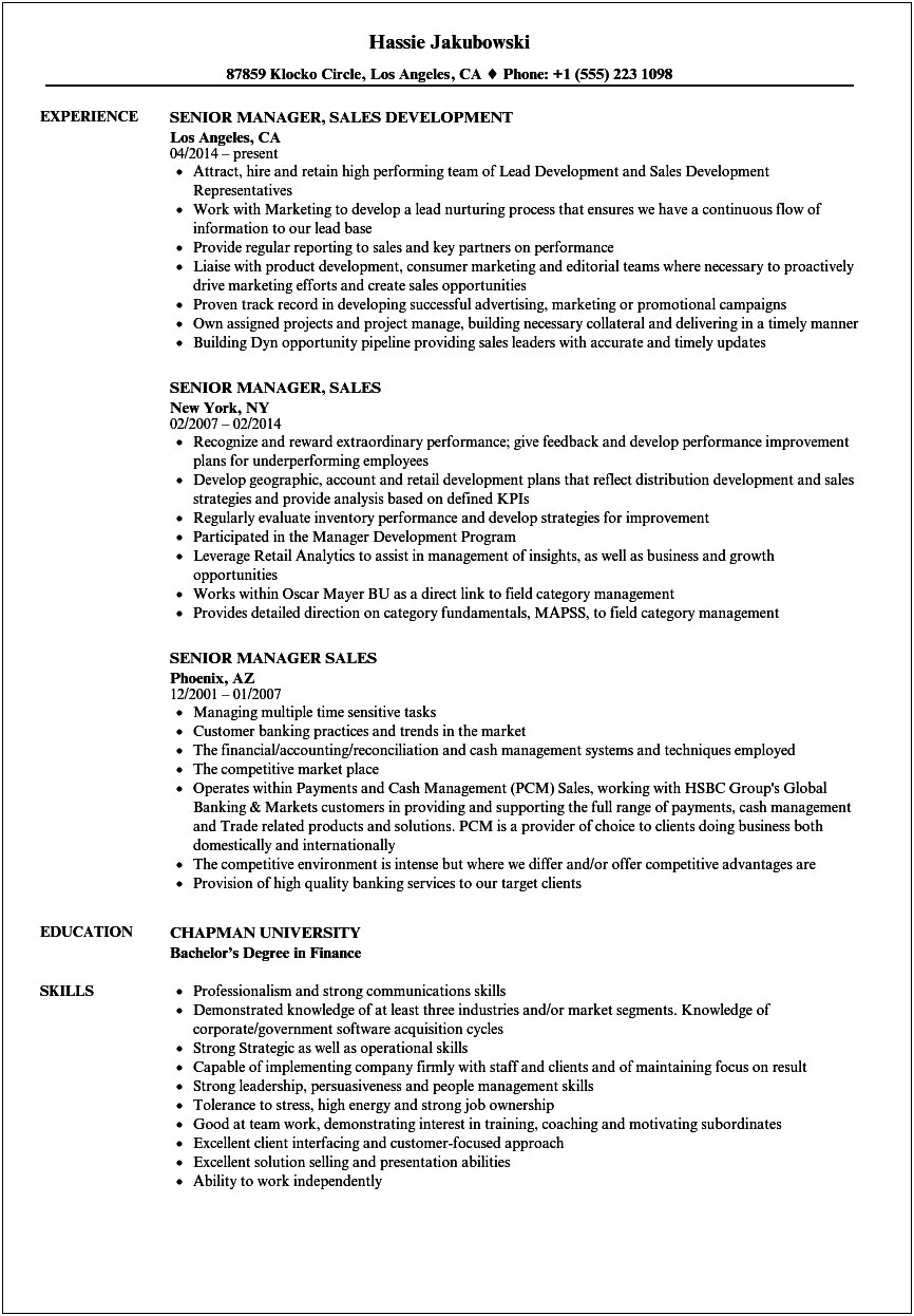 Financial Sales Manager Resume Examples