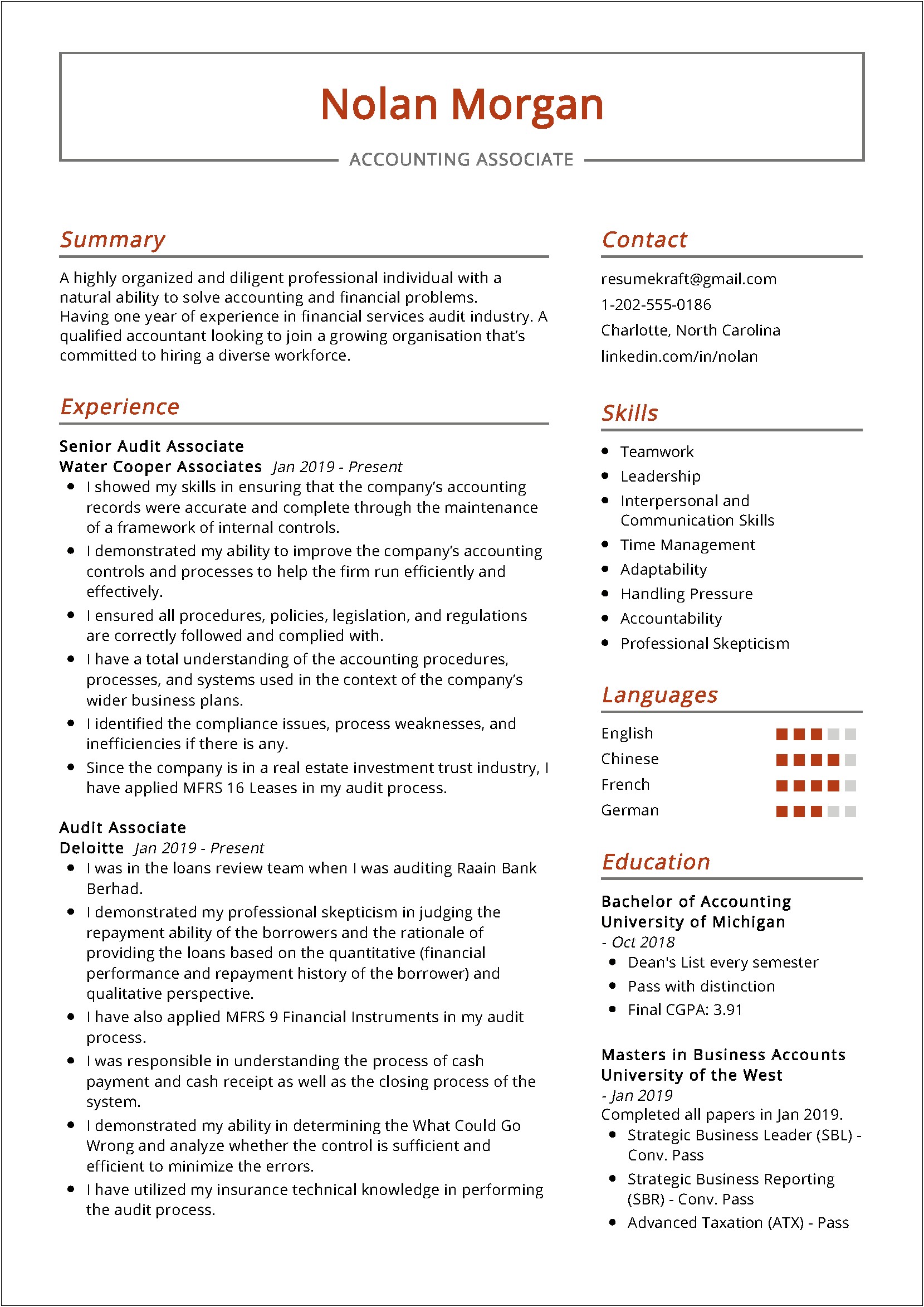 Financial Services Industry Resume Sample