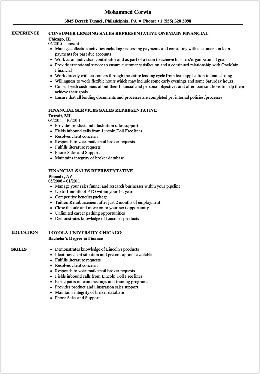 Financial Services Professional Resume Sample