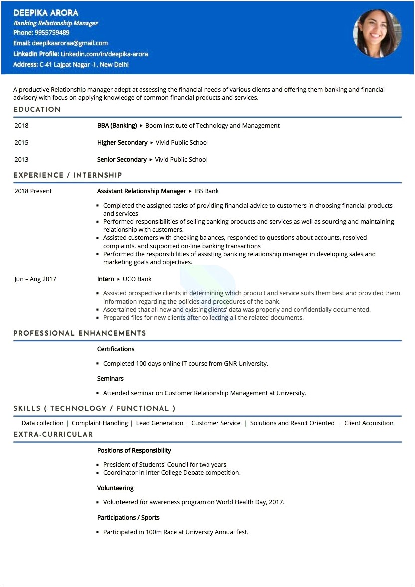 Financial Services Relationship Manager Resume