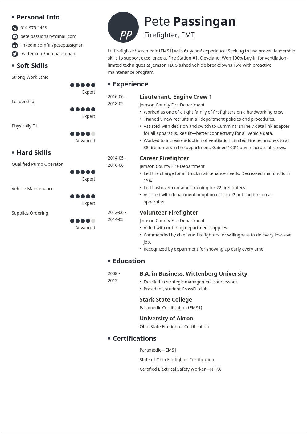 Fire Department Promotional Resume Examples