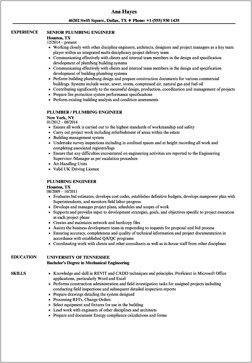 Fire Safety Engineer Resume Sample