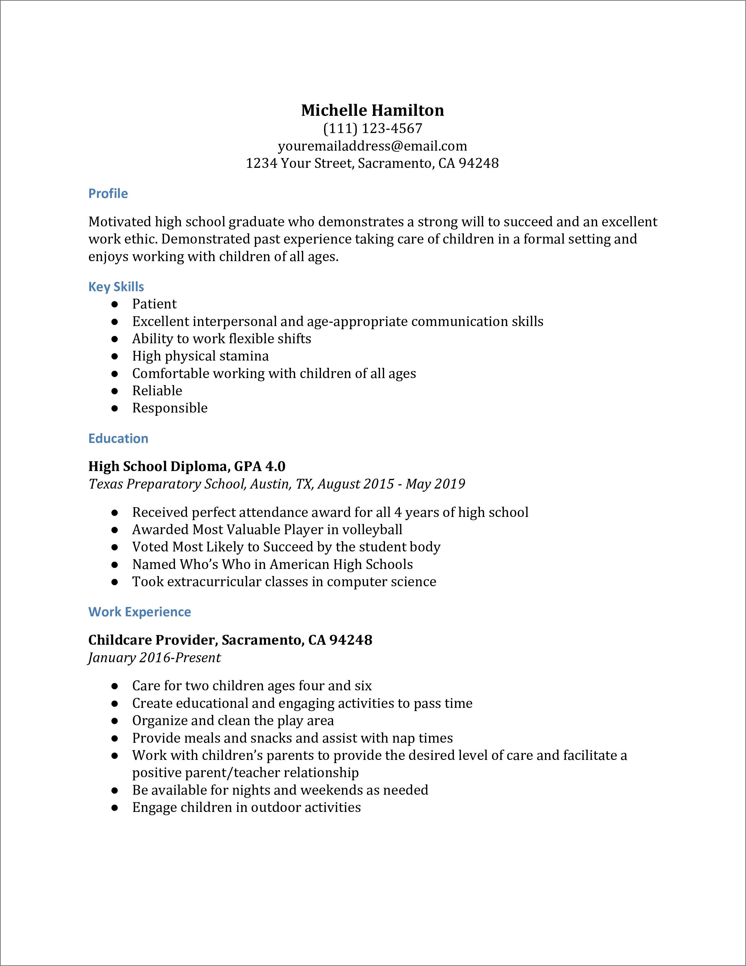 First High School Resume Examples