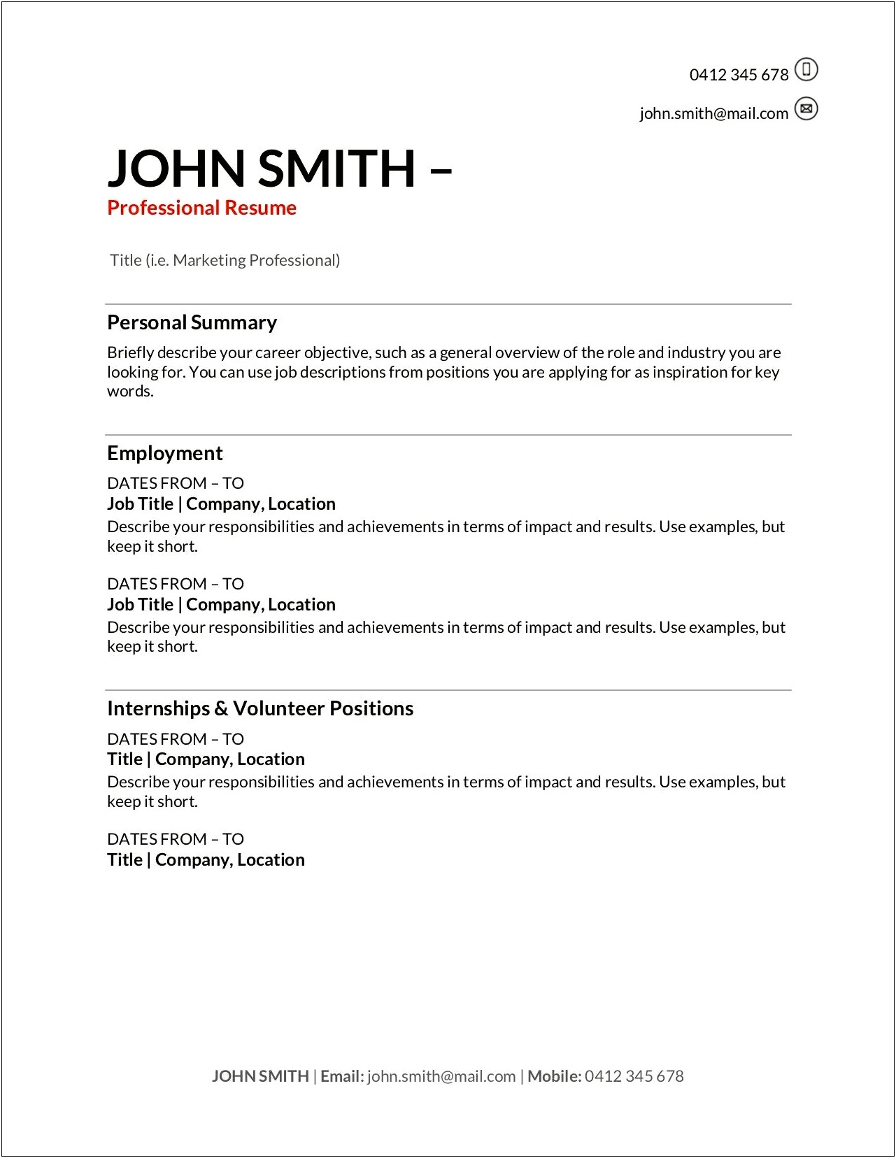 First Job In Field Resume