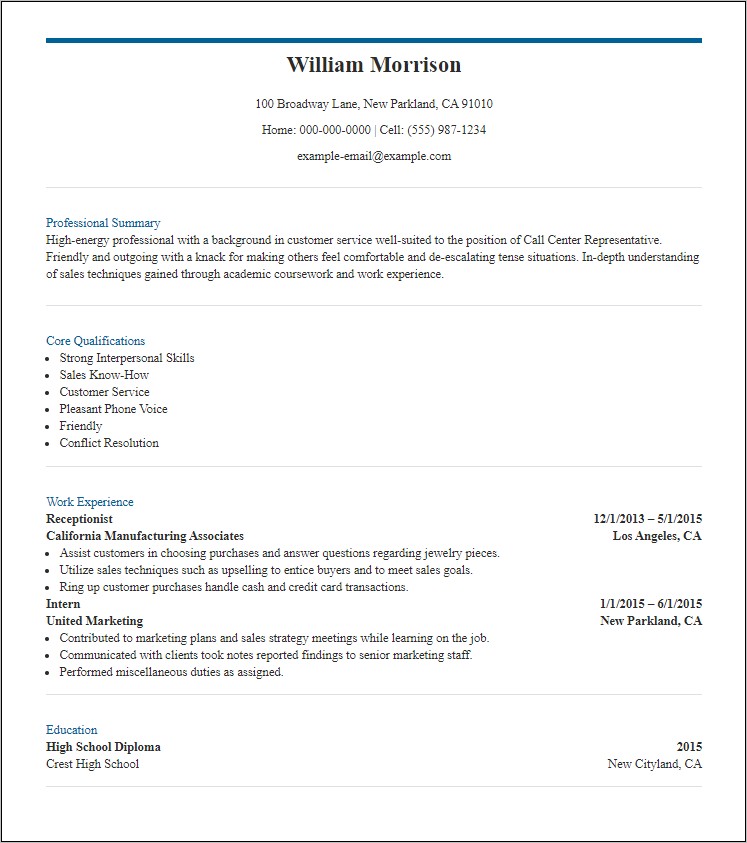 First Job Sample Resume Objective