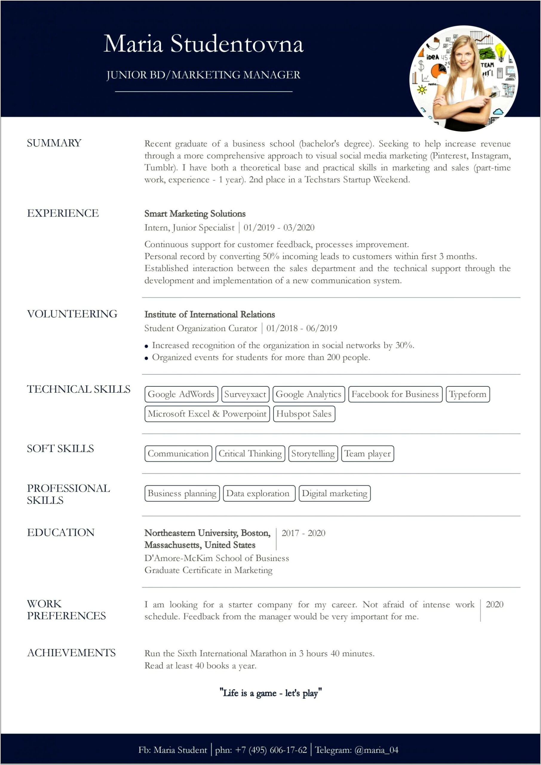 First Resume No Work Experience Template
