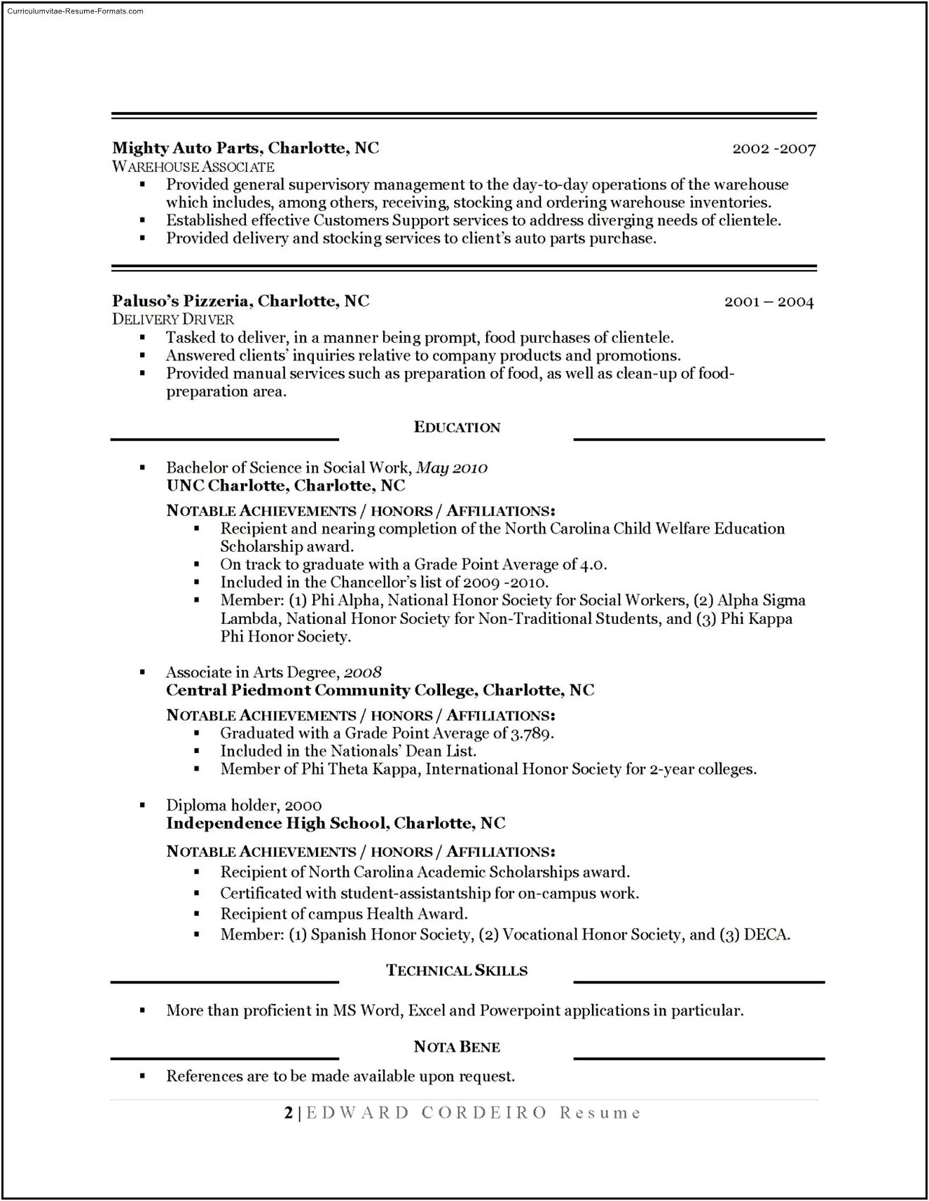 First Time Job Application Resume