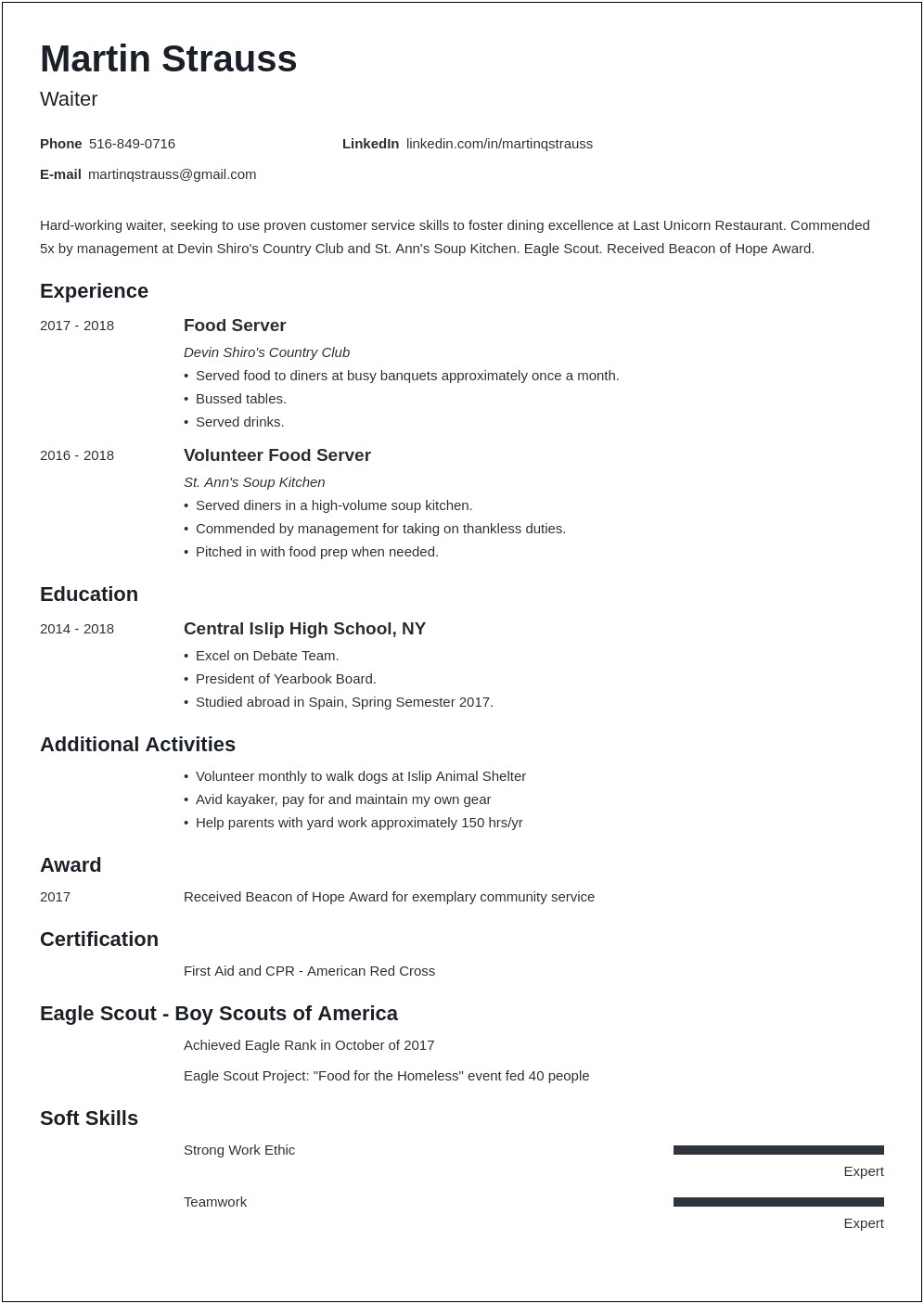First Time Job Resume College Student