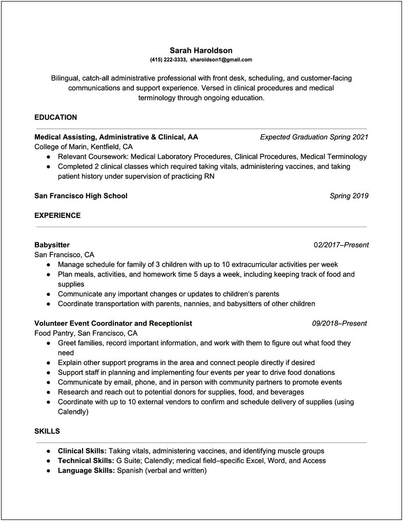 First Time Resume For High School Students