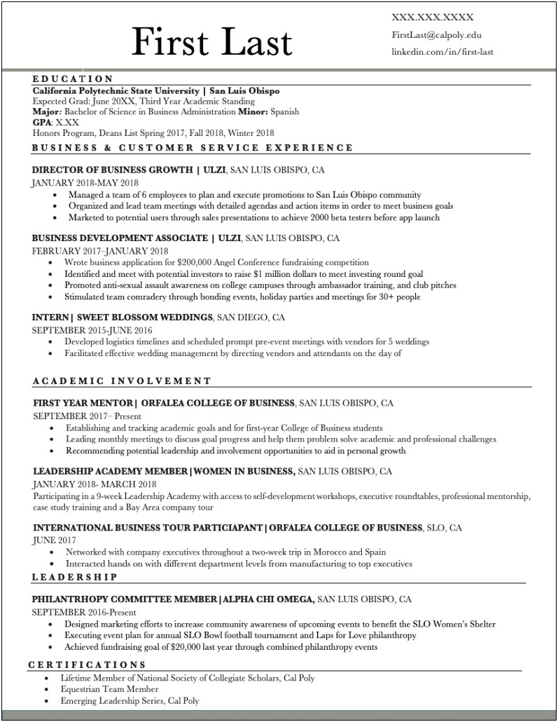 First Year Associate Sample Resume