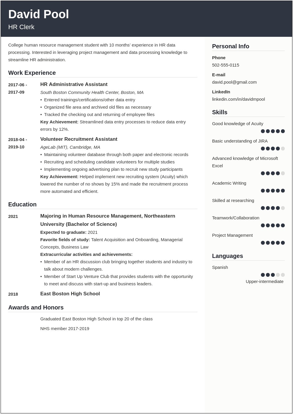 First Year College Student Resume Samples