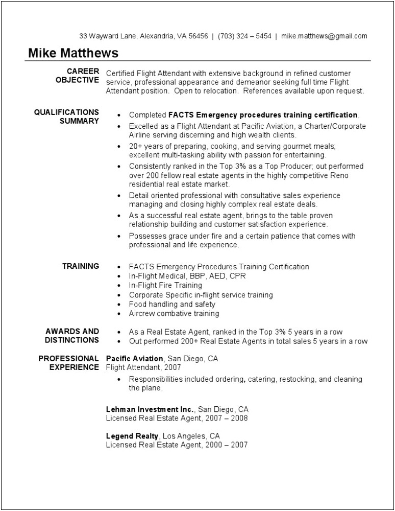 Flight Attendant Resume Job Objectives