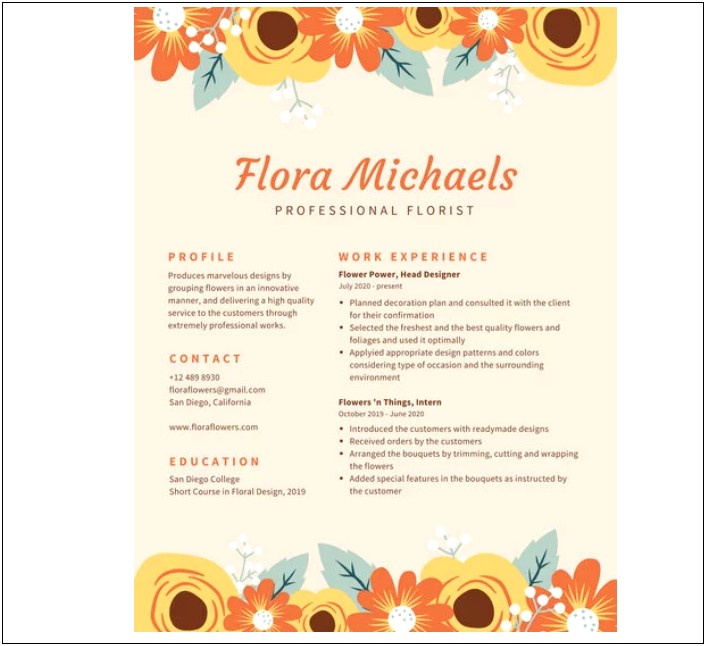 Floral Designer Job Description Resume