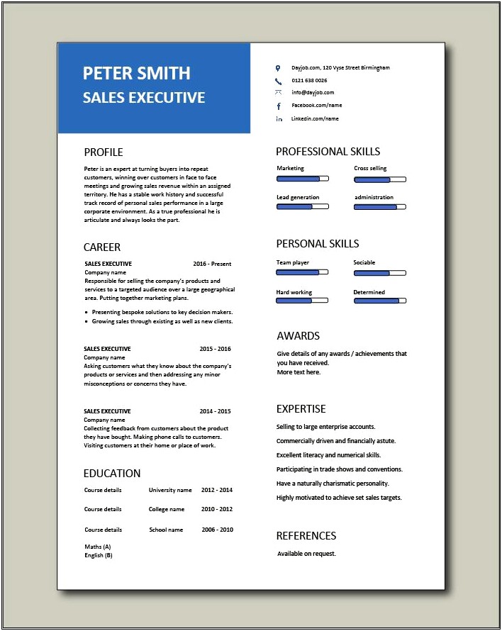 Fmcg Sales Executive Job Resume