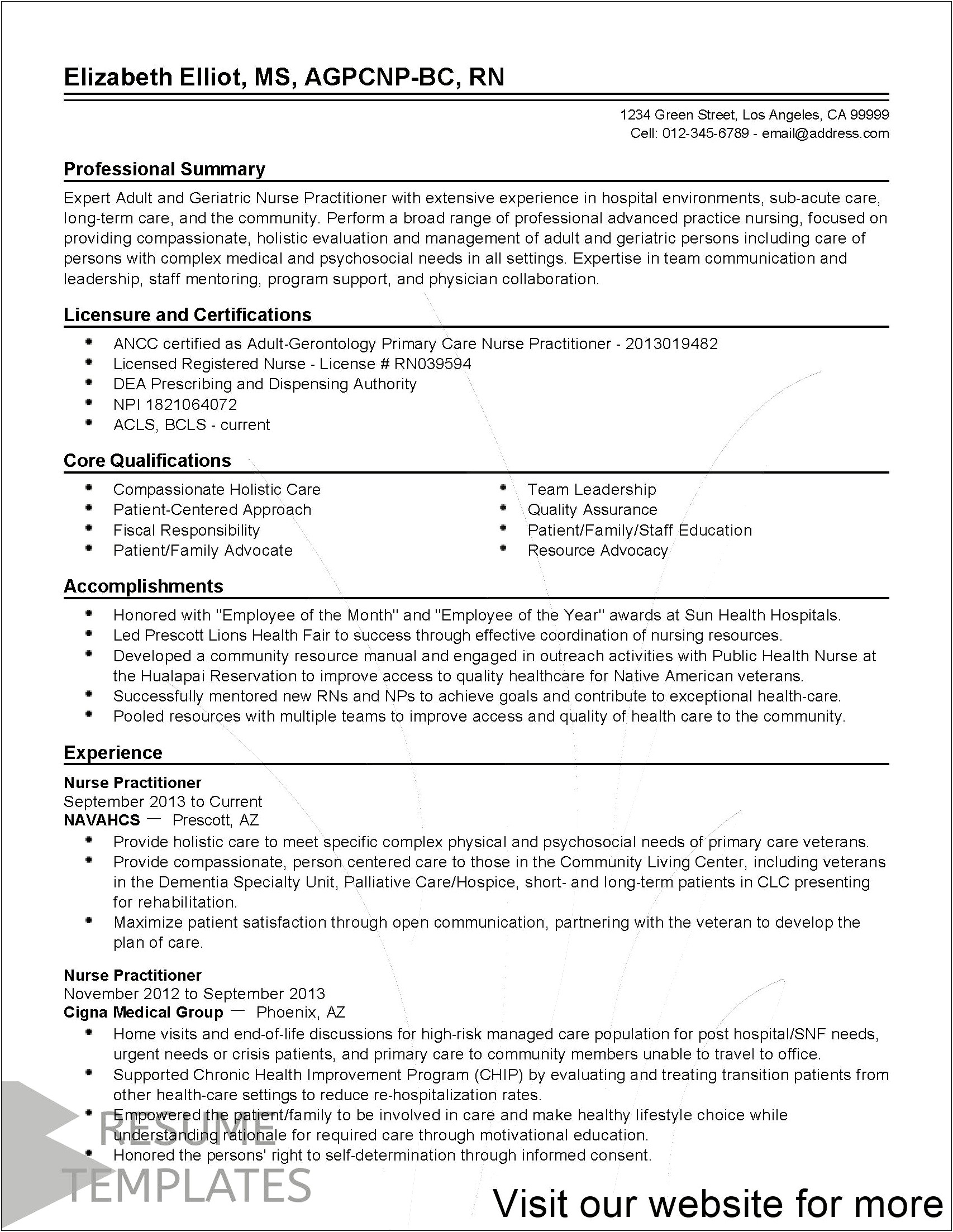 Fnp New Grad Summary On Resume