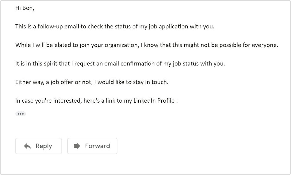 Follow Up Email After Resume Submission Sample