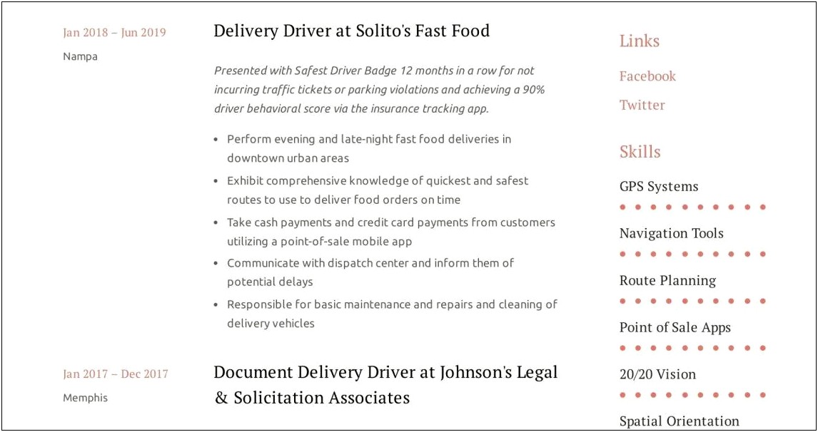 Food Delivery Driver Job Description Resume