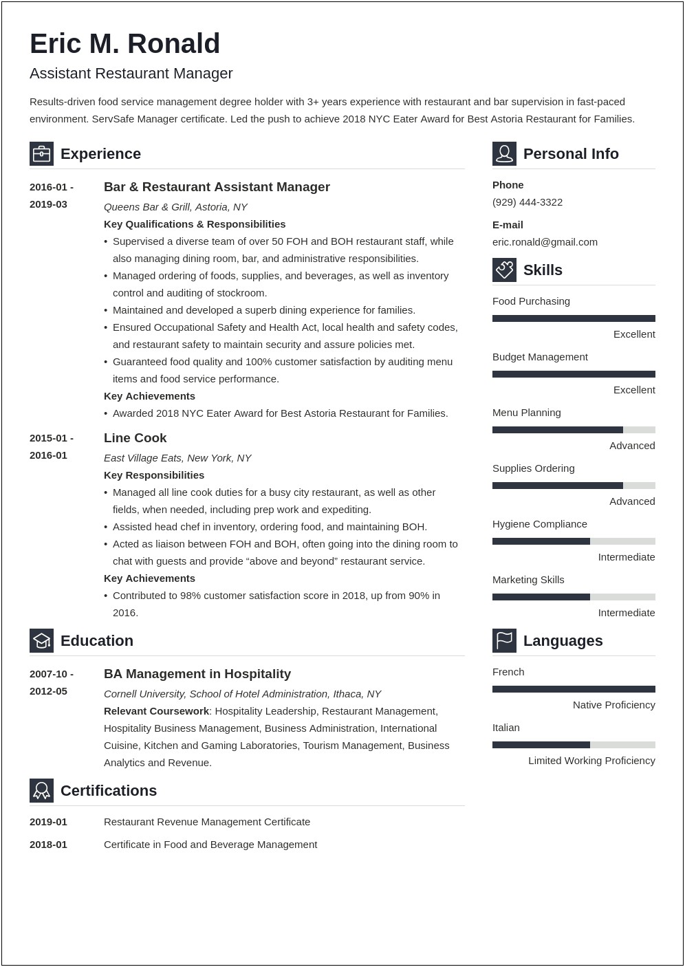 Food Manager Resume Objective Examples