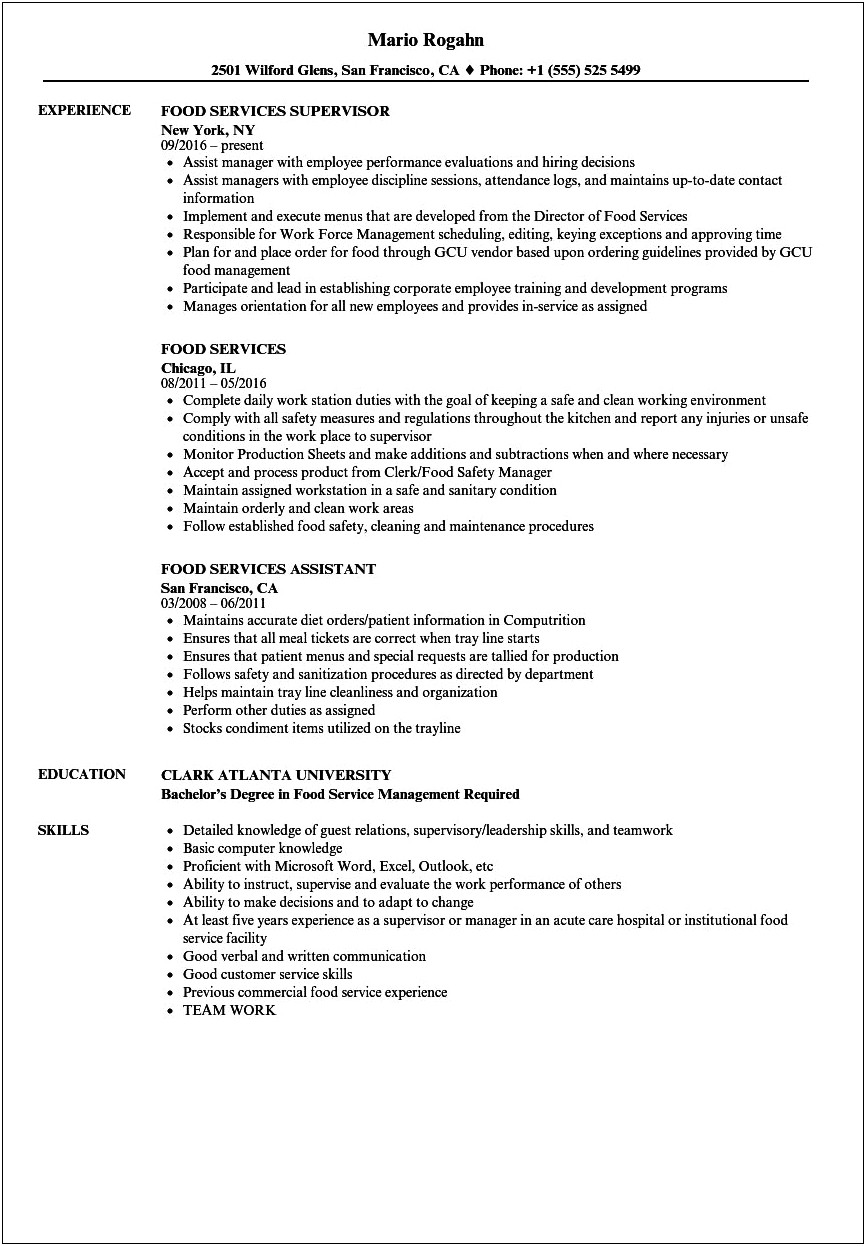 Food Service Aide Objective For Resume