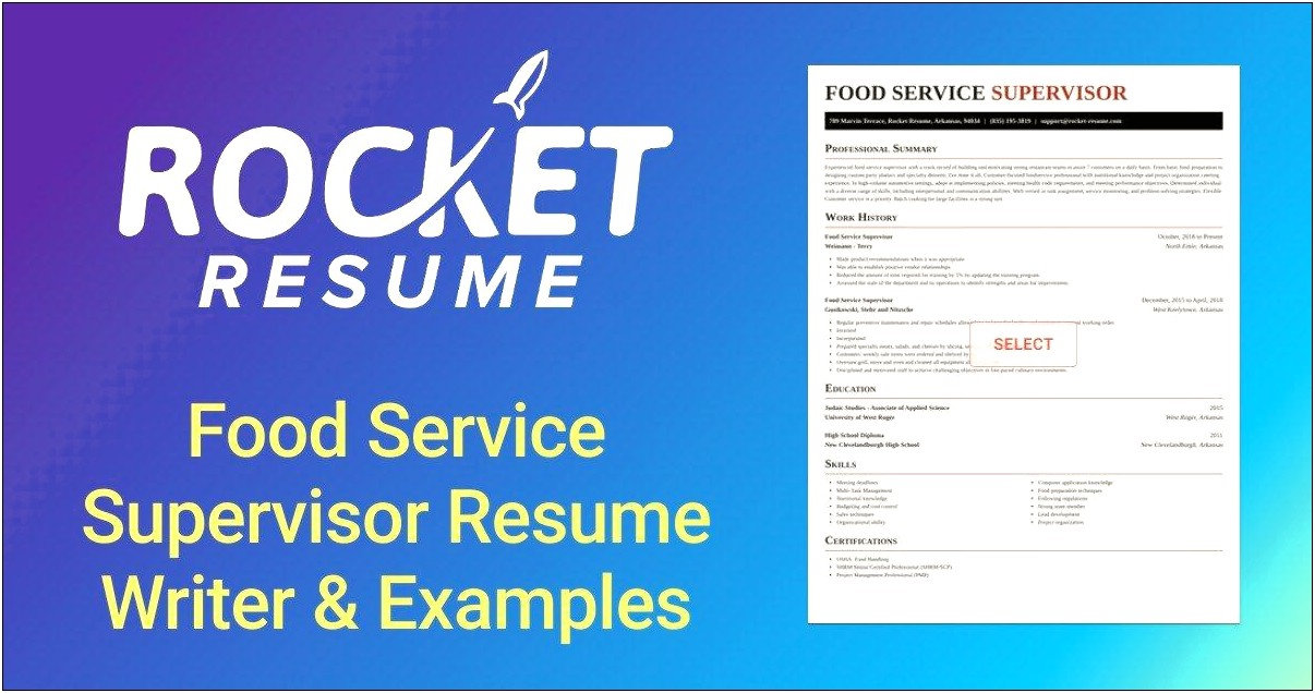 Food Service Supervisor Resume Examples