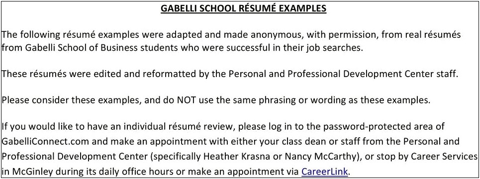 Fordham University Gabelli School Of Business Resume