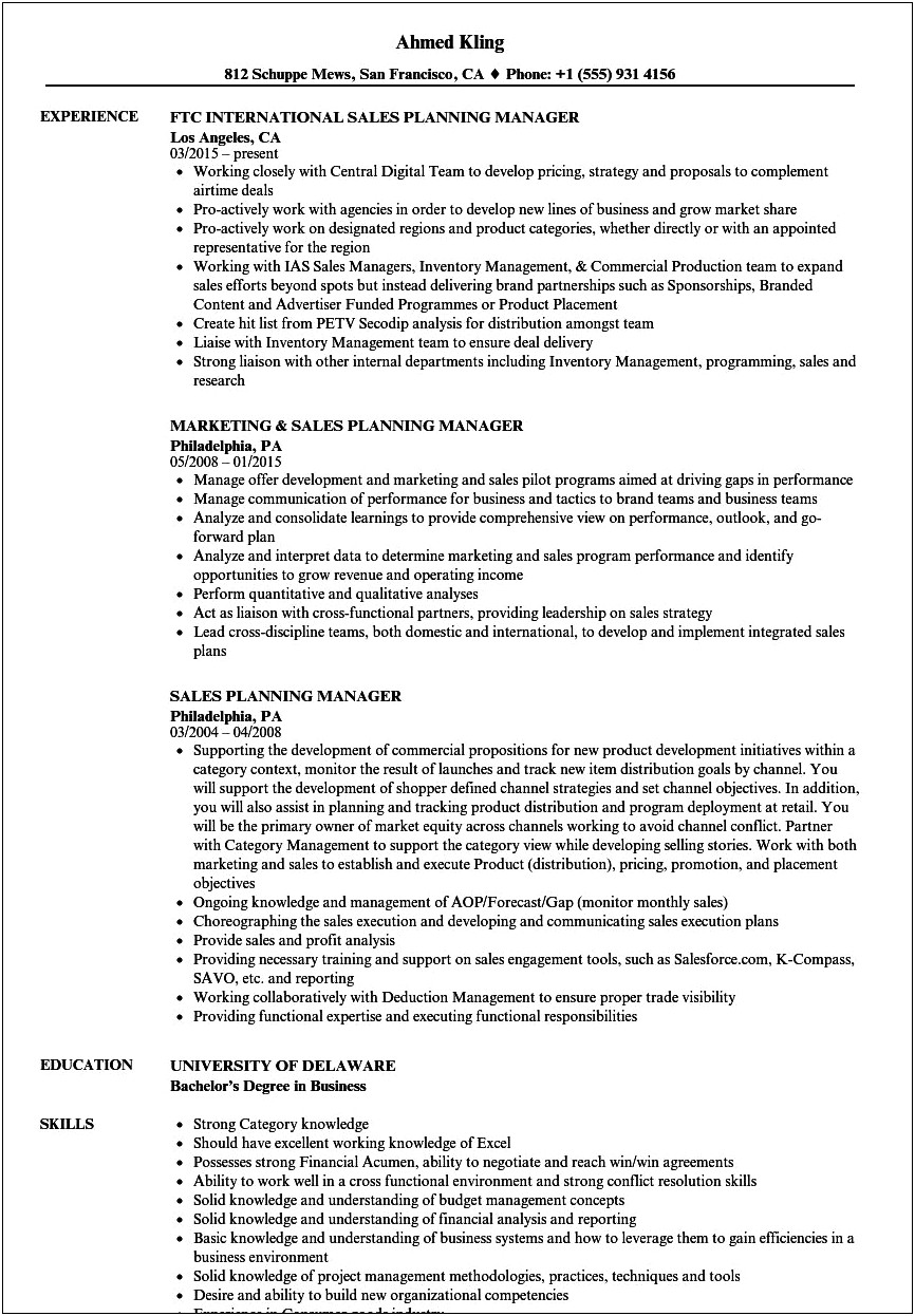 Forecast Planning Analyst Manager Resume