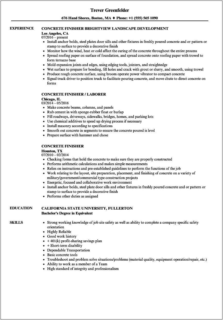 Foreman Job Description For Resume