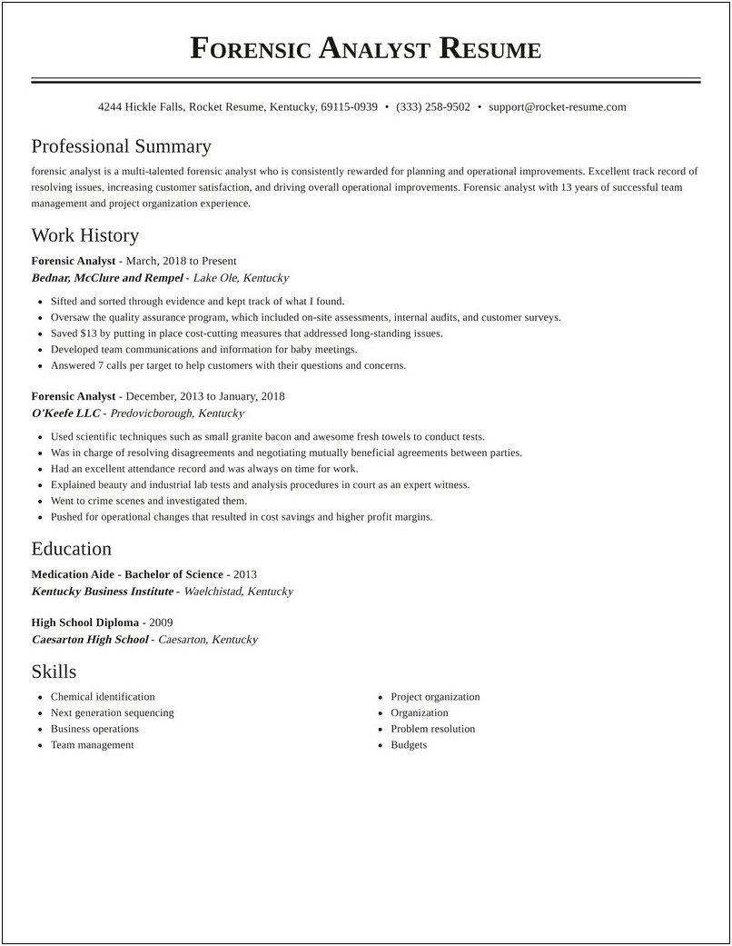Forensic Scientist Resume Samples With Organizations