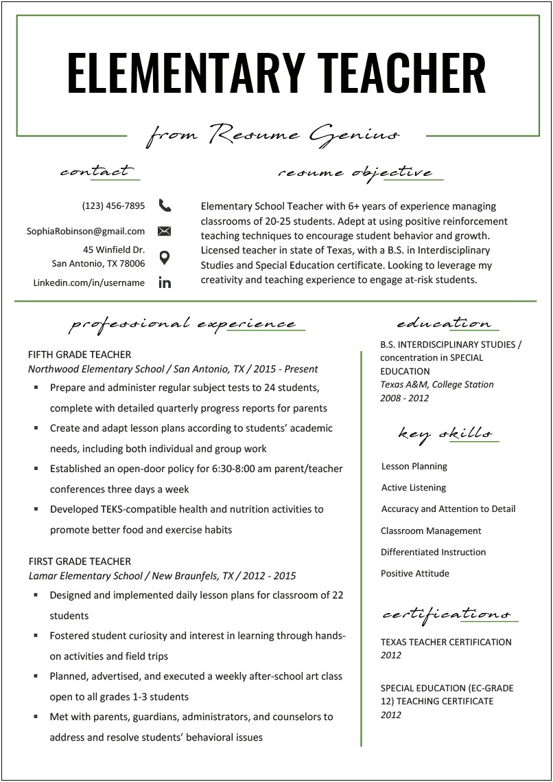 Format Of Resume For Job Of Teacher
