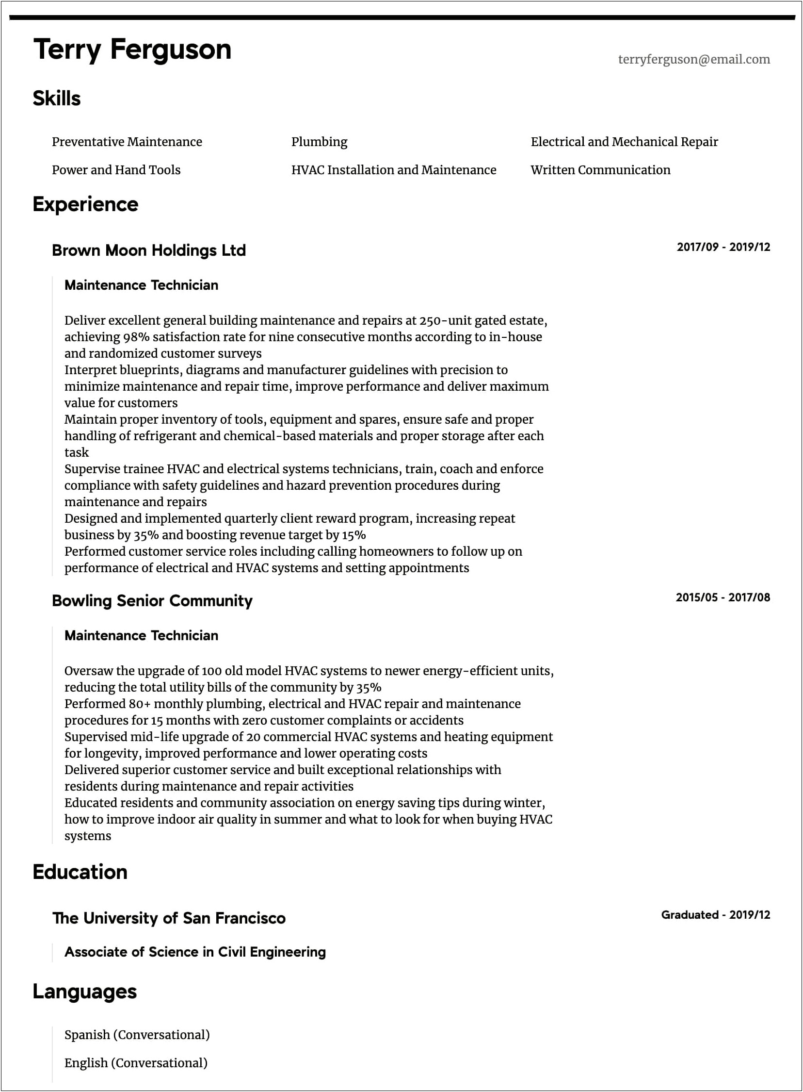 Former Technician Resume Examples For