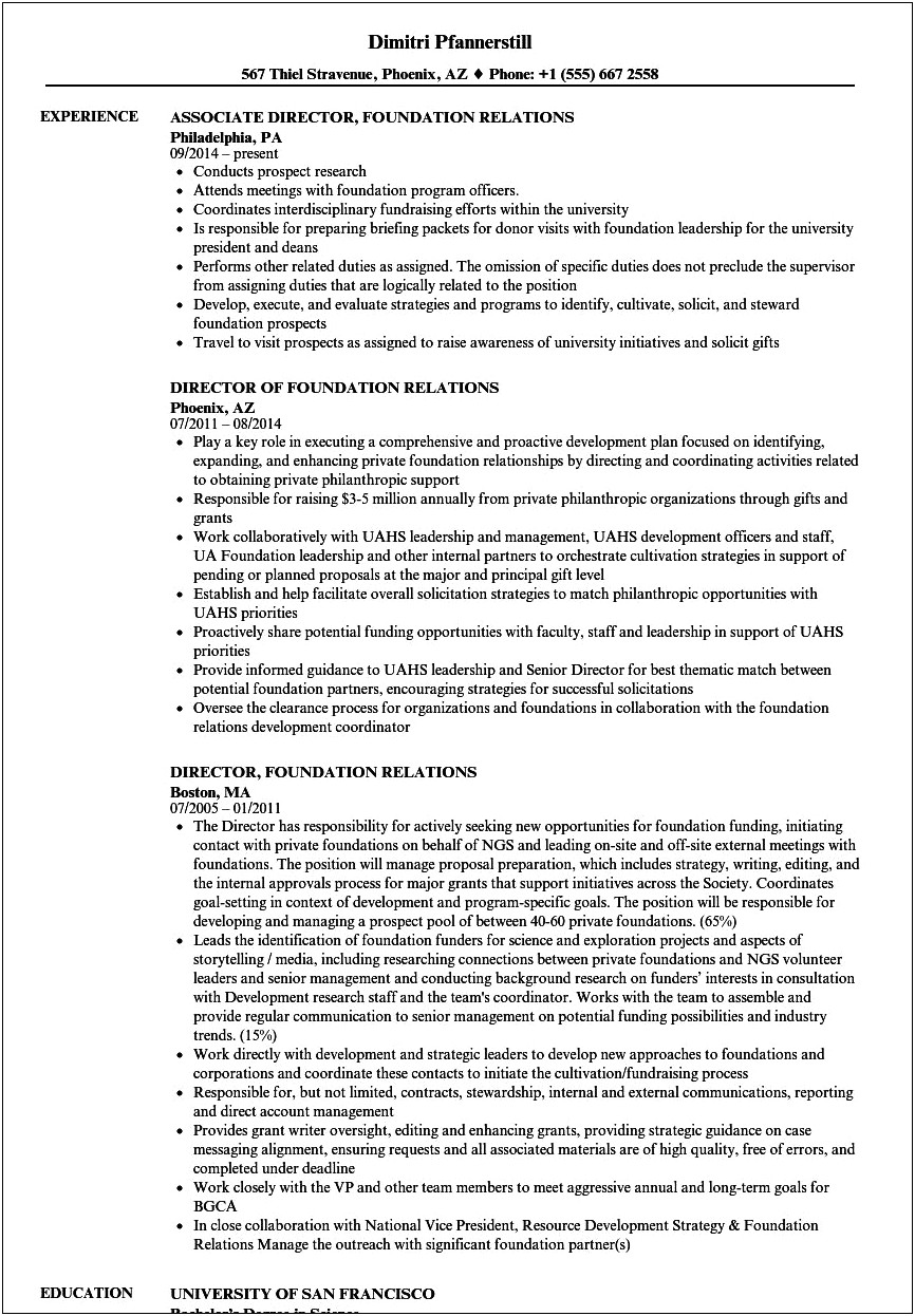 Foundation Relations Objectives For Resume