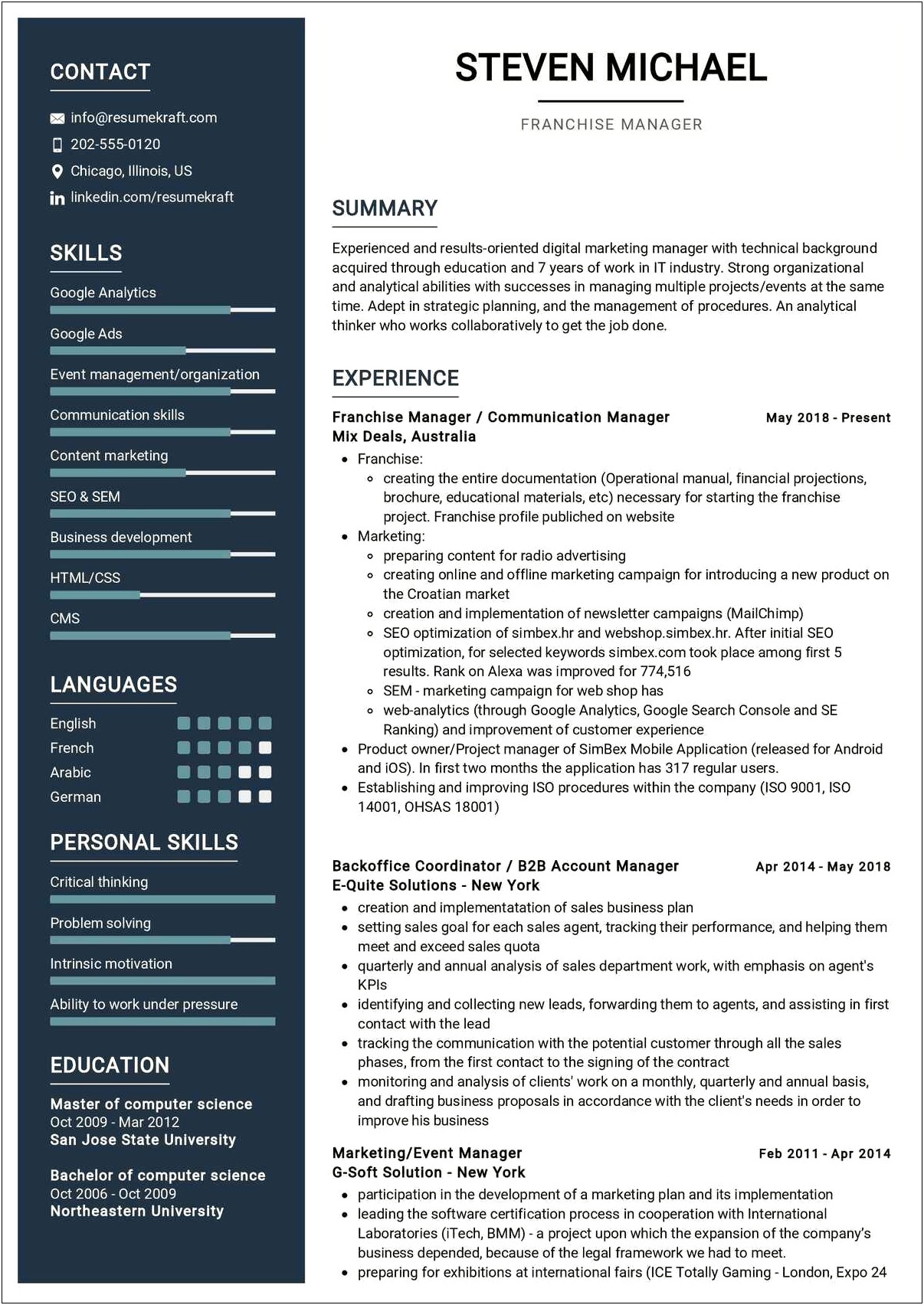 Franchise Owner Job Description Resume