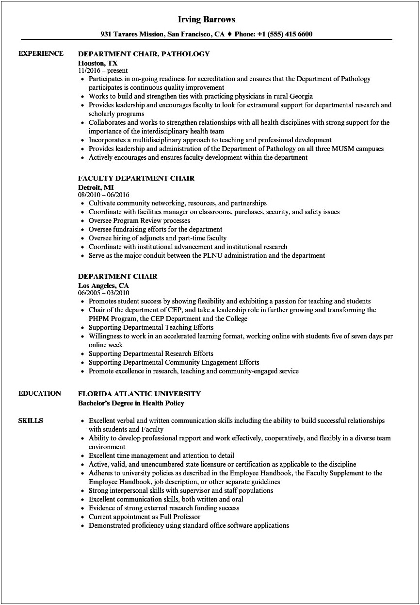 Fraternity Risk Management Chair Resume