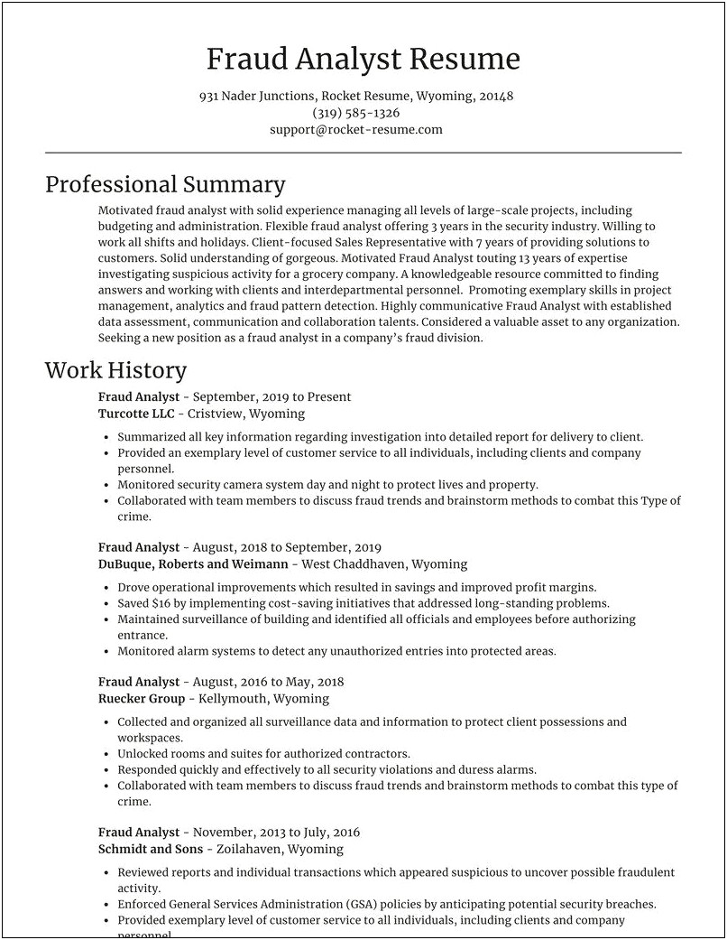 Fraud Analyst Job Description Resume