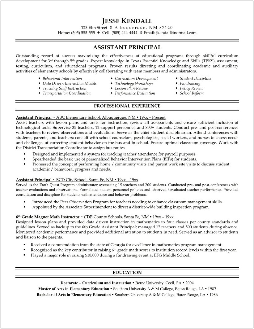 Free Assistant Principal Resume Template