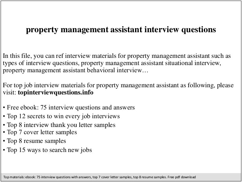 Free Assistant Property Manager Resume