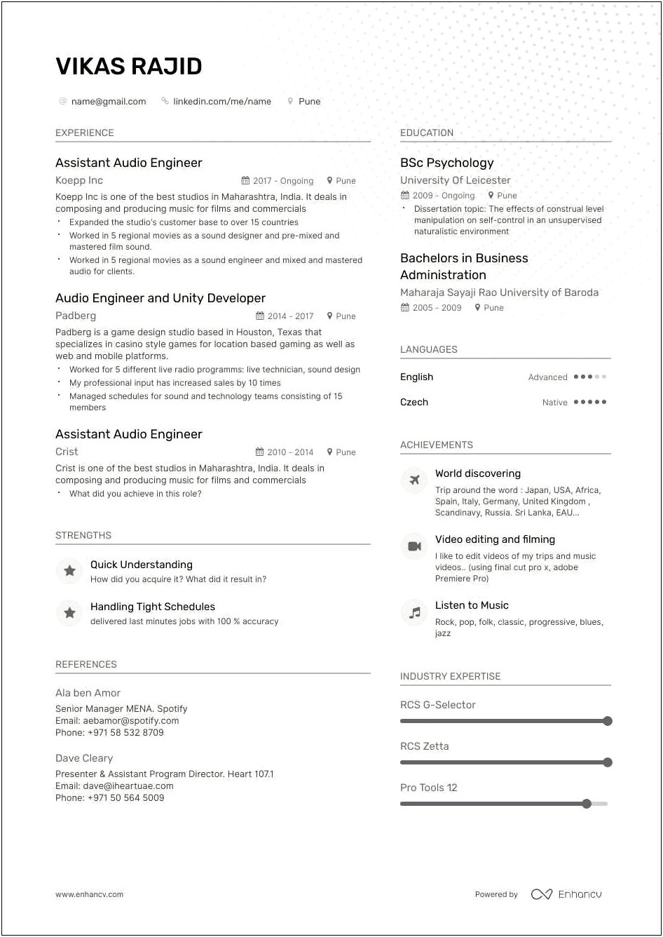 Free Audio And Film Resume Template