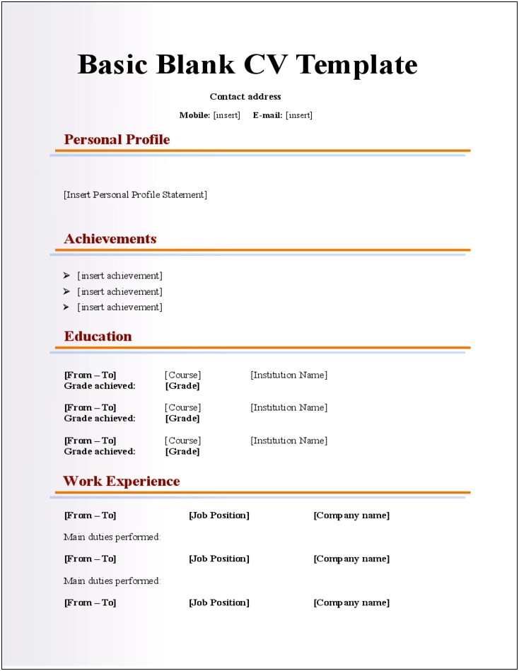 Free Blank Form Of Resume